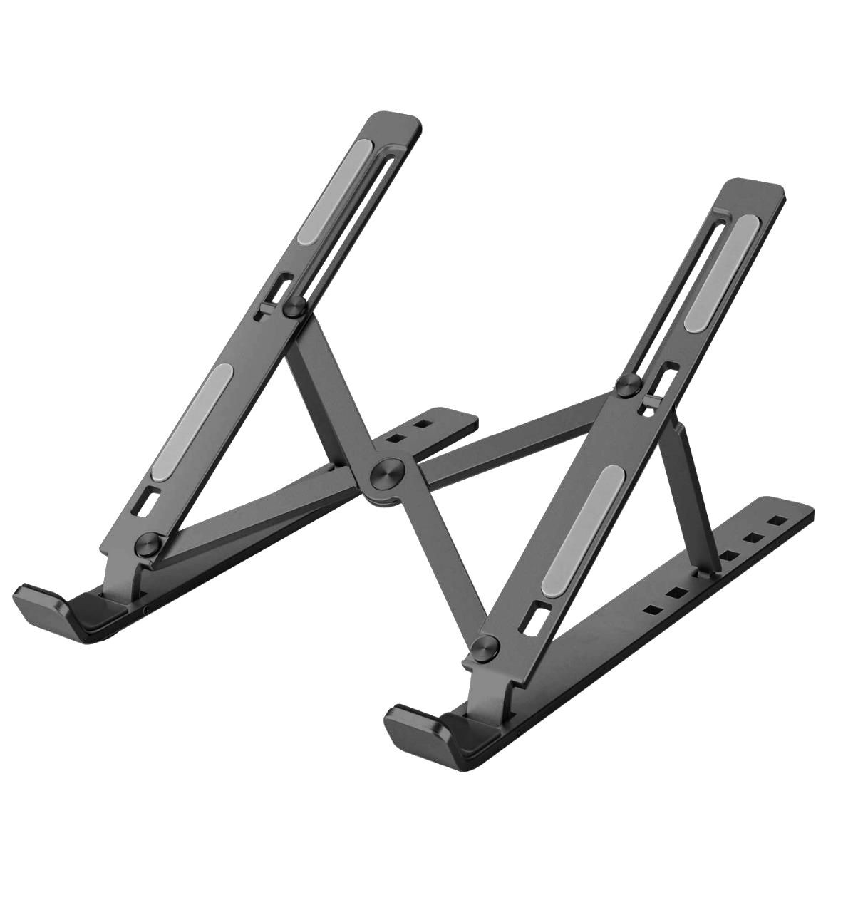 Portronics My Buddy K, a Foldable Height Adjustable Metal Frame Laptop Stand, Ergonomic, OverHeating Protection for Laptops, All Laptops & MacBooks (Grey)